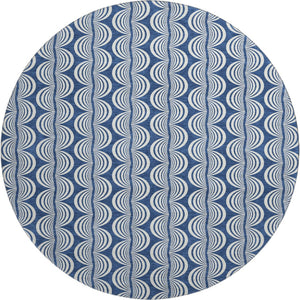 HomeRoots 8' Navy Blue and Ivory Ogee Washable Round Rug - Durable, Stylish Design with UV Protection & Easy Care 682736
