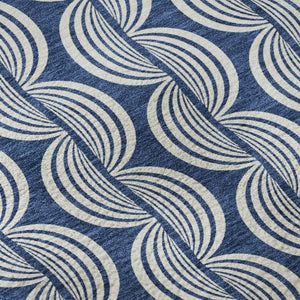HomeRoots 8' Navy Blue and Ivory Ogee Washable Round Rug - Durable, Stylish Design with UV Protection & Easy Care 682736