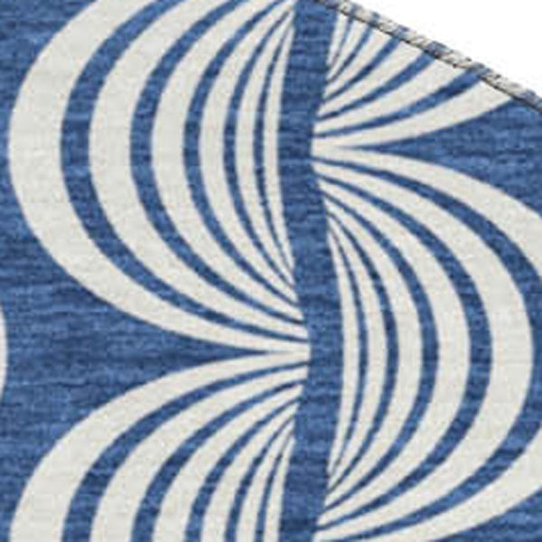 HomeRoots 8' Navy Blue and Ivory Ogee Washable Round Rug - Durable, Stylish Design with UV Protection & Easy Care 682736