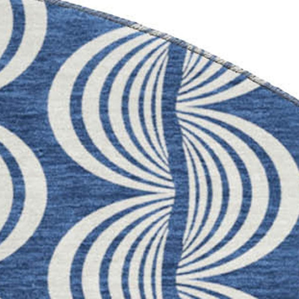 HomeRoots 8' Navy Blue and Ivory Ogee Washable Round Rug - Durable, Stylish Design with UV Protection & Easy Care 682736