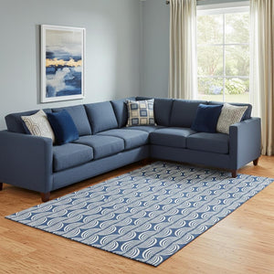 HomeRoots 8' X 10' Navy Blue & Ivory Ogee Area Rug - Washable, UV-Protected, Stain-Resistant, Durable Design 682737