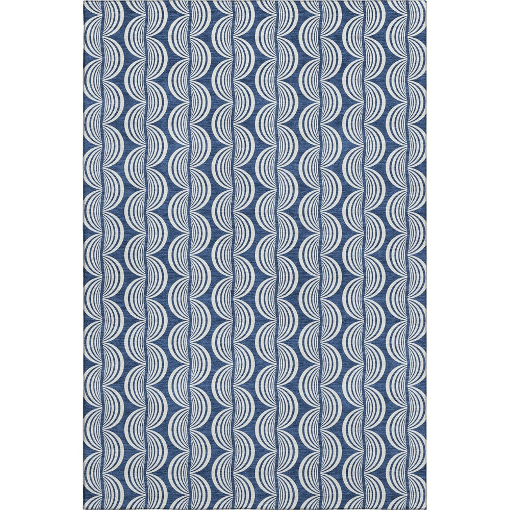 HomeRoots 8' X 10' Navy Blue & Ivory Ogee Area Rug - Washable, UV-Protected, Stain-Resistant, Durable Design 682737