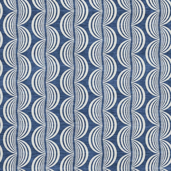 HomeRoots 8' X 10' Navy Blue & Ivory Ogee Area Rug - Washable, UV-Protected, Stain-Resistant, Durable Design 682737