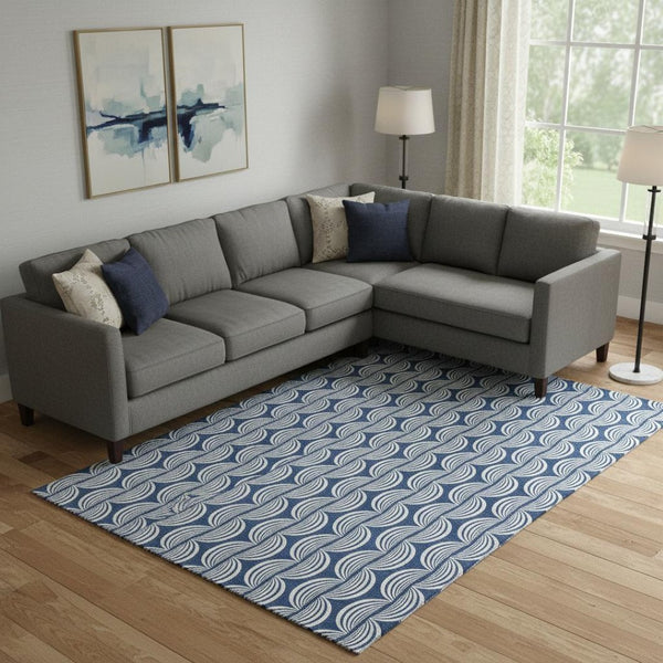 HomeRoots 9' X 12' Navy Blue & Ivory Ogee Area Rug - Washable, UV Protected, Durable for High-Traffic Spaces 682738