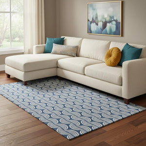 HomeRoots 10' X 14' Navy Blue & Ivory Ogee Area Rug - Washable, UV Protected, Durable, & Stylish for Any Space 682739