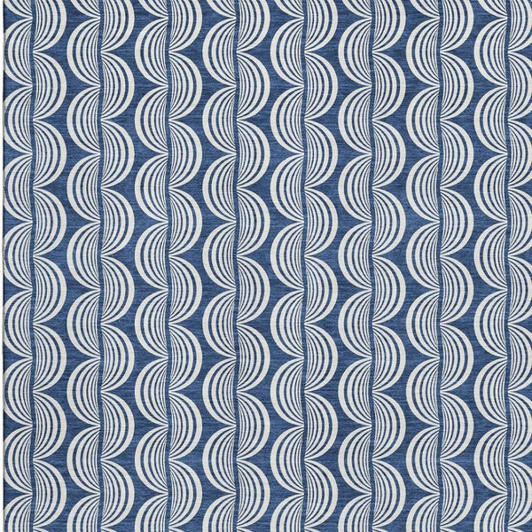 HomeRoots 10' X 14' Navy Blue & Ivory Ogee Area Rug - Washable, UV Protected, Durable, & Stylish for Any Space 682739