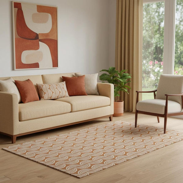 HomeRoots 5' X 8' Timeless Rust and Beige Ogee Area Rug - Washable, UV Protected, Stain Resistant for Every Home 682741