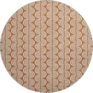 HomeRoots 8' Rust and Beige Ogee Round Rug - Washable, UV-Protected, Stain-Resistant for Homes with Kids & Pets 682742