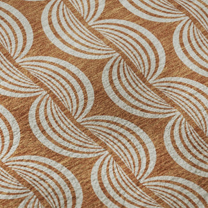 HomeRoots 8' Rust and Beige Ogee Round Rug - Washable, UV-Protected, Stain-Resistant for Homes with Kids & Pets 682742