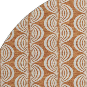 HomeRoots 8' Rust and Beige Ogee Round Rug - Washable, UV-Protected, Stain-Resistant for Homes with Kids & Pets 682742