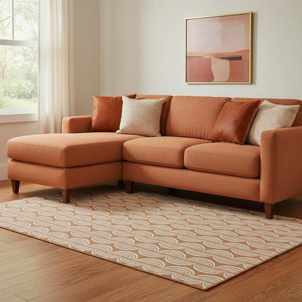 HomeRoots 8' X 10' Ogee Pattern Area Rug in Rust & Beige – Washable, Stain-Resistant, UV-Protected Design! 682743