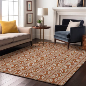 HomeRoots 8' X 10' Ogee Pattern Area Rug in Rust & Beige – Washable, Stain-Resistant, UV-Protected Design! 682743