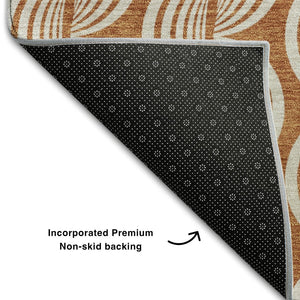 HomeRoots 8' X 10' Ogee Pattern Area Rug in Rust & Beige – Washable, Stain-Resistant, UV-Protected Design! 682743