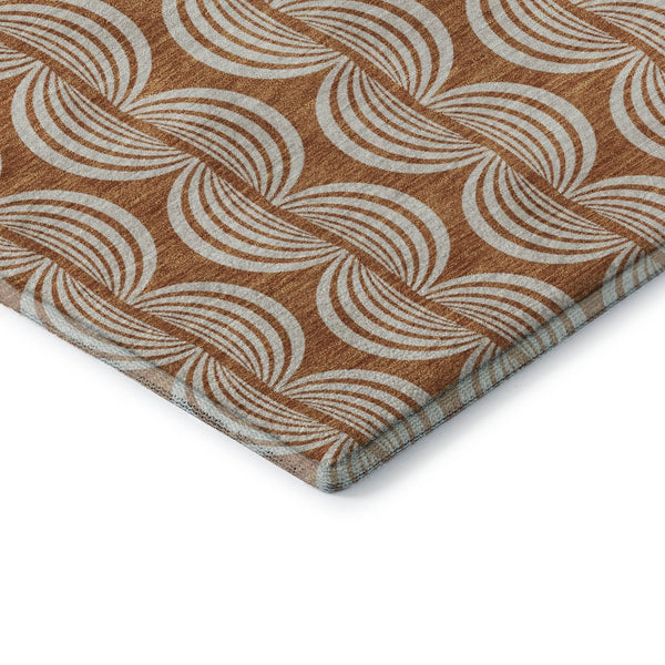 HomeRoots 8' X 10' Ogee Pattern Area Rug in Rust & Beige – Washable, Stain-Resistant, UV-Protected Design! 682743