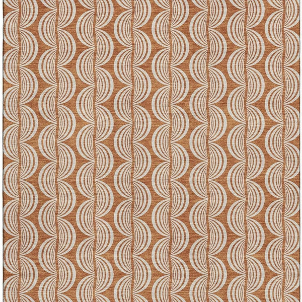 HomeRoots 8' X 10' Ogee Pattern Area Rug in Rust & Beige – Washable, Stain-Resistant, UV-Protected Design! 682743