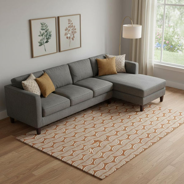HomeRoots 9' X 12' Ogee Area Rug in Rust and Beige - Washable, Stain-Resistant with UV Protection for Homes 682744