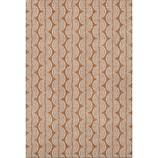 HomeRoots 9' X 12' Ogee Area Rug in Rust and Beige - Washable, Stain-Resistant with UV Protection for Homes 682744
