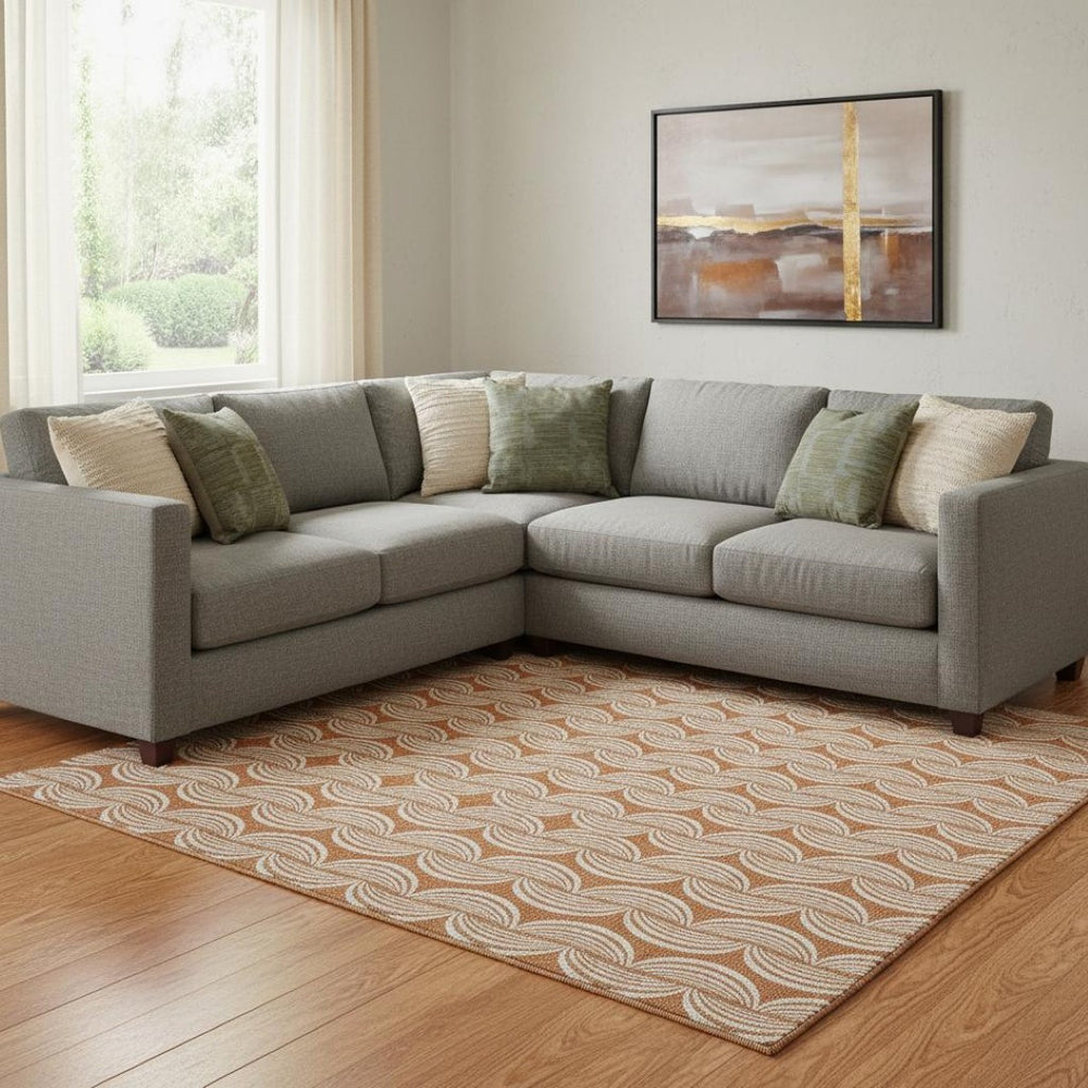 HomeRoots 10' X 14' Washable Rust & Beige Ogee Area Rug – UV Protected, Stain Resistant, Perfect for High-Traffic Spaces 682745