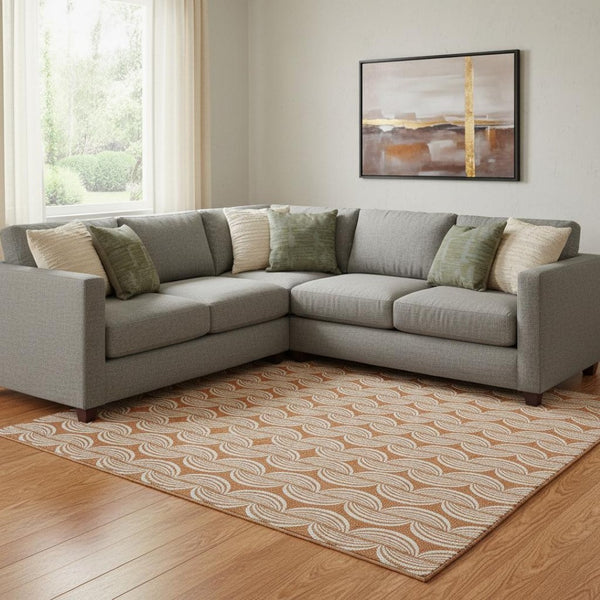 HomeRoots 10' X 14' Washable Rust & Beige Ogee Area Rug – UV Protected, Stain Resistant, Perfect for High-Traffic Spaces 682745