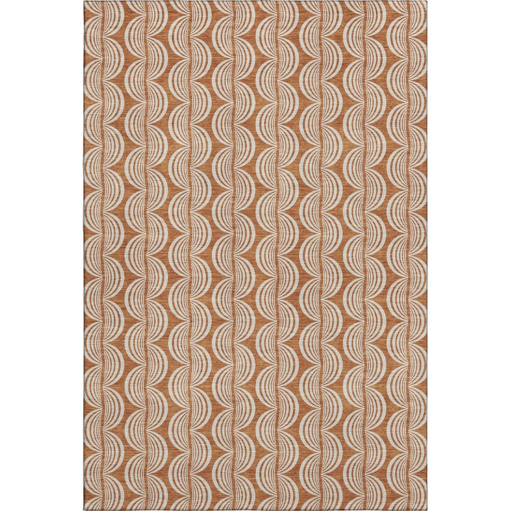 HomeRoots 10' X 14' Washable Rust & Beige Ogee Area Rug – UV Protected, Stain Resistant, Perfect for High-Traffic Spaces 682745