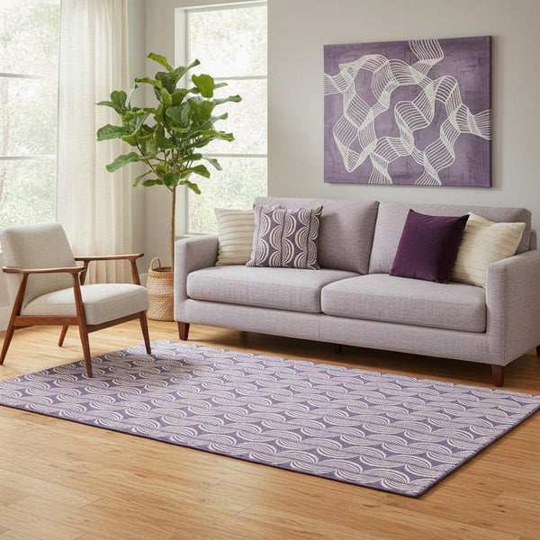 HomeRoots 5' X 8' Purple And Ivory Ogee Area Rug - Durable, Stain-Resistant, UV Protected for Busy Homes 682747