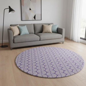 HomeRoots 8' Purple and Ivory Ogee Round Rug - Washable, UV-Protected, Durable, Perfect for Homes with Kids & Pets 682748