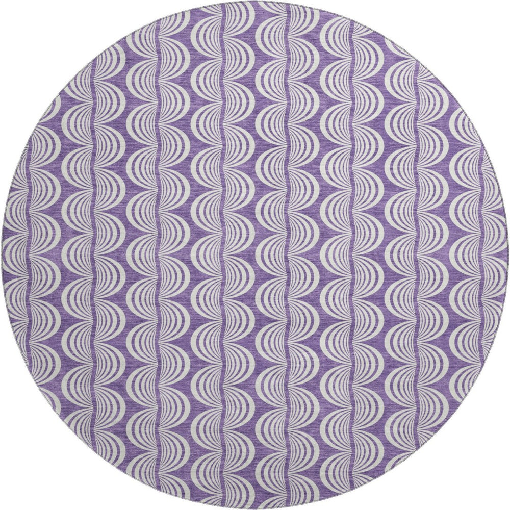 HomeRoots 8' Purple and Ivory Ogee Round Rug - Washable, UV-Protected, Durable, Perfect for Homes with Kids & Pets 682748