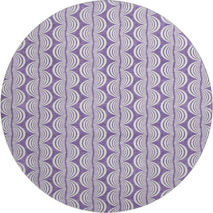 HomeRoots 8' Purple and Ivory Ogee Round Rug - Washable, UV-Protected, Durable, Perfect for Homes with Kids & Pets 682748