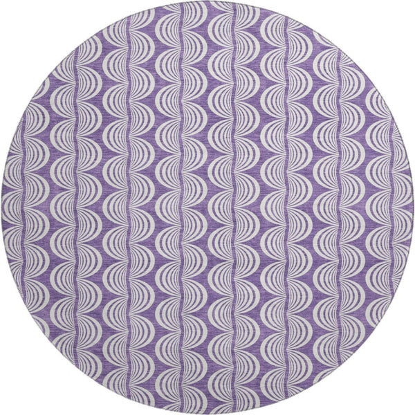 HomeRoots 8' Purple and Ivory Ogee Round Rug - Washable, UV-Protected, Durable, Perfect for Homes with Kids & Pets 682748