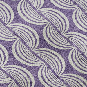 HomeRoots 8' Purple and Ivory Ogee Round Rug - Washable, UV-Protected, Durable, Perfect for Homes with Kids & Pets 682748