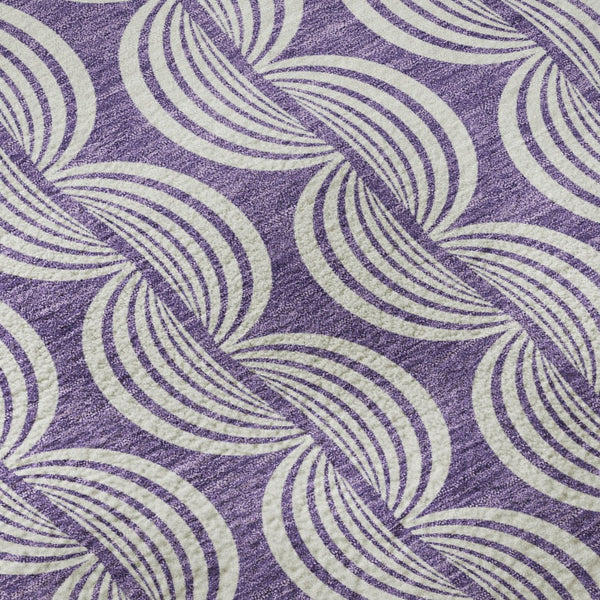 HomeRoots 8' Purple and Ivory Ogee Round Rug - Washable, UV-Protected, Durable, Perfect for Homes with Kids & Pets 682748