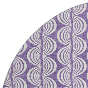 HomeRoots 8' Purple and Ivory Ogee Round Rug - Washable, UV-Protected, Durable, Perfect for Homes with Kids & Pets 682748