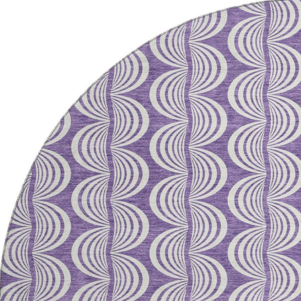 HomeRoots 8' Purple and Ivory Ogee Round Rug - Washable, UV-Protected, Durable, Perfect for Homes with Kids & Pets 682748