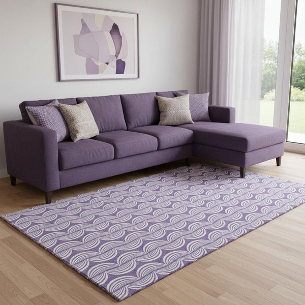 HomeRoots 8' X 10' Elegant Purple & Ivory Ogee Area Rug - Washable, UV Protected, Stain-Resistant Design 682749
