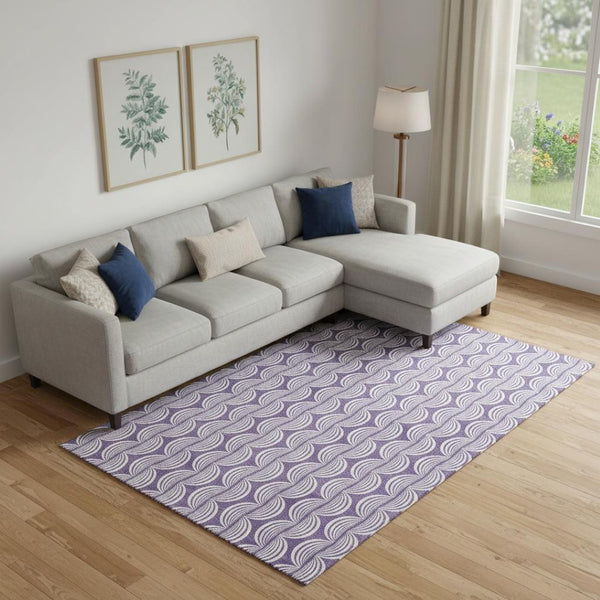 HomeRoots 9' X 12' Purple And Ivory Ogee Area Rug – Stylish, Washable, UV-Protected, Stain-Resistant Design! 682750