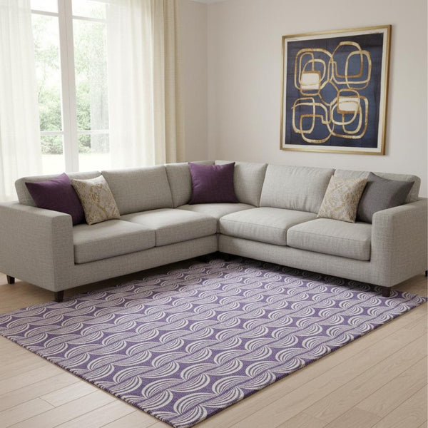 HomeRoots 10' Ogee Purple and Ivory Washable Area Rug - Durable, Stain-Resistant, UV Protected for Homes 682751