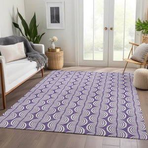HomeRoots 10' Ogee Purple and Ivory Washable Area Rug - Durable, Stain-Resistant, UV Protected for Homes 682751