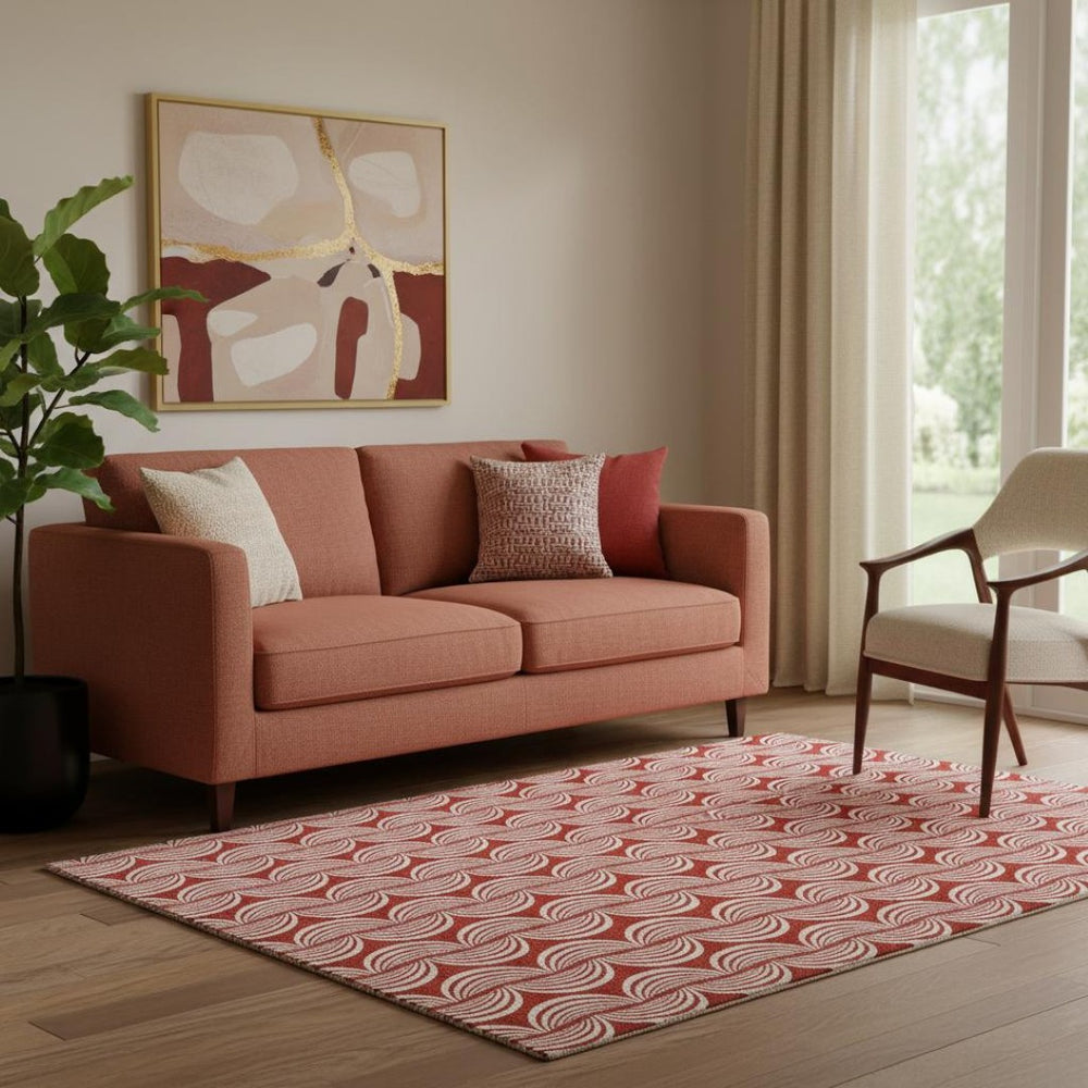 HomeRoots 5' X 8' Red and Ivory Ogee Area Rug - Stylish, Washable, UV-Protected for Kids, Pets, and Homes! 682753