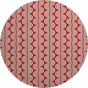 HomeRoots 8' Red and Ivory Ogee Washable Round Rug – Durable, UV-Protected Design Perfect for High-Traffic Areas 682754