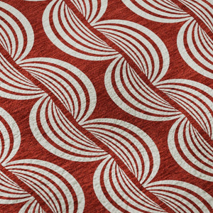 HomeRoots 8' Red and Ivory Ogee Washable Round Rug – Durable, UV-Protected Design Perfect for High-Traffic Areas 682754