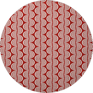 HomeRoots 8' Red and Ivory Ogee Washable Round Rug – Durable, UV-Protected Design Perfect for High-Traffic Areas 682754