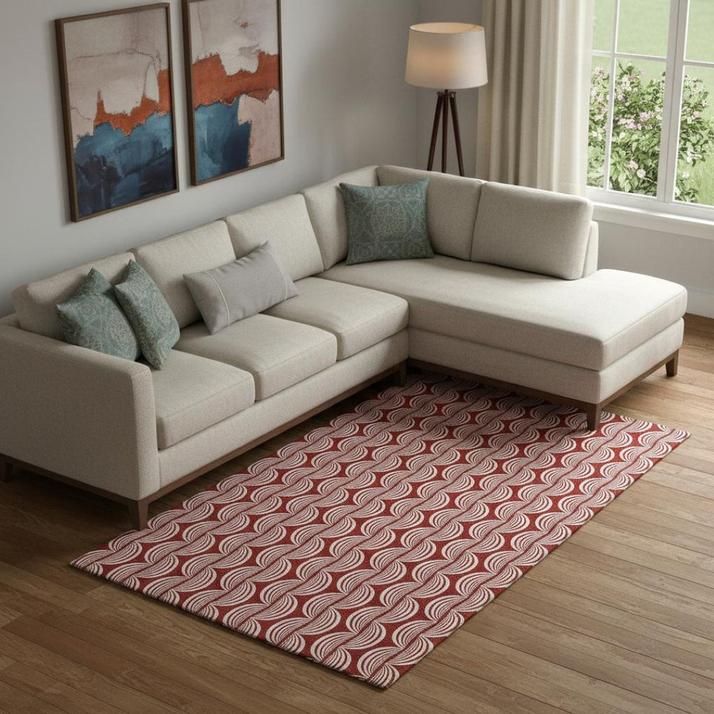 HomeRoots 9' Ogee Red and Ivory Washable Area Rug with UV Protection – Stylish, Durable & Easy to Clean! 682756