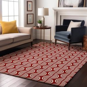 HomeRoots 10' Red and Ivory Ogee Area Rug - Washable, UV Protected, Stain-Resistant Design for Busy Homes 682757