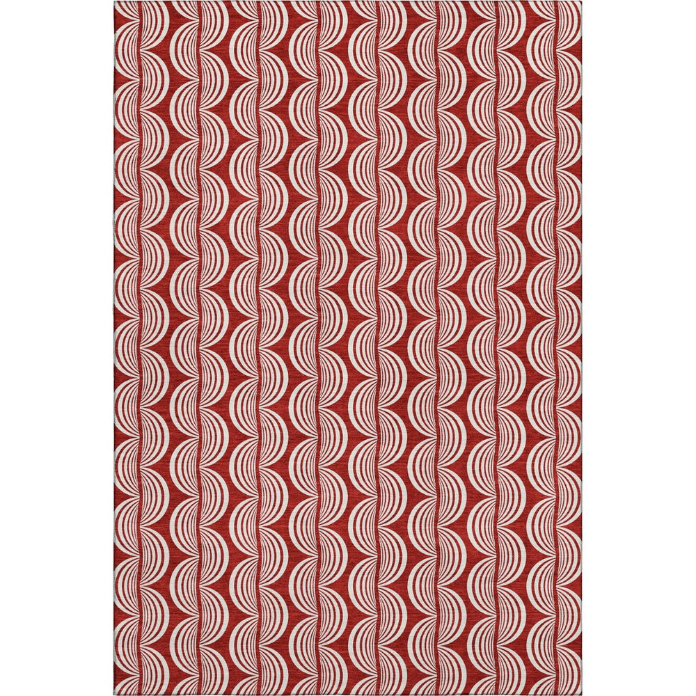 HomeRoots 10' Red and Ivory Ogee Area Rug - Washable, UV Protected, Stain-Resistant Design for Busy Homes 682757