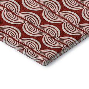 HomeRoots 10' Red and Ivory Ogee Area Rug - Washable, UV Protected, Stain-Resistant Design for Busy Homes 682757