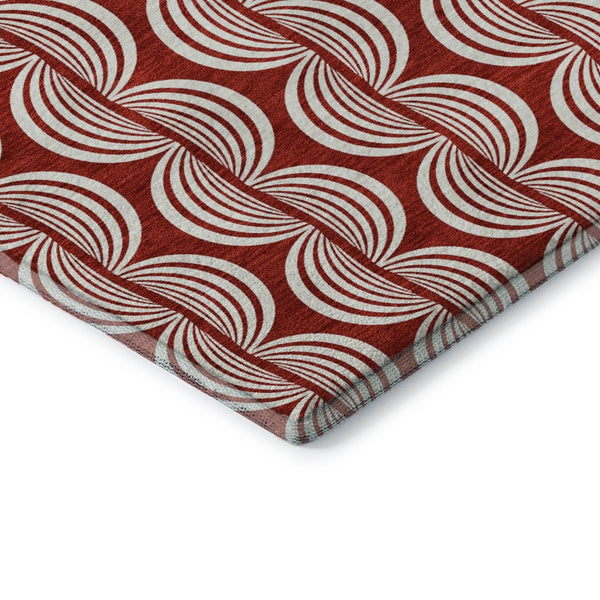 HomeRoots 10' Red and Ivory Ogee Area Rug - Washable, UV Protected, Stain-Resistant Design for Busy Homes 682757