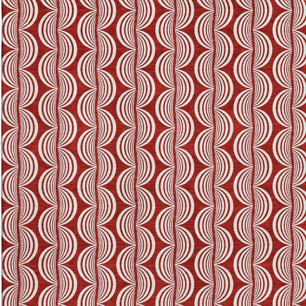 HomeRoots 10' Red and Ivory Ogee Area Rug - Washable, UV Protected, Stain-Resistant Design for Busy Homes 682757