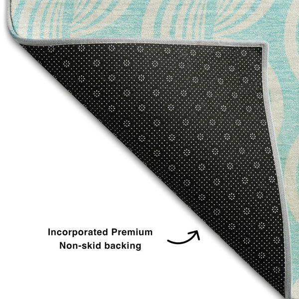 HomeRoots 5' X 8' Aqua and Ivory Ogee Washable Area Rug - UV Protected, Stain-Resistant, Stylish for Any Room 682759