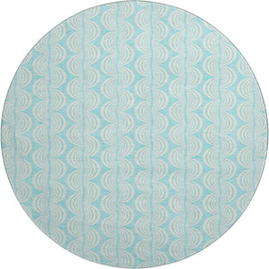 HomeRoots 8' Aqua & Ivory Ogee Round Rug - Washable, UV Protected, Durable for High-Traffic Family Spaces 682760