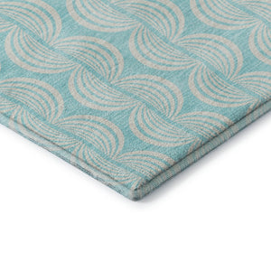 HomeRoots 8' Aqua & Ivory Ogee Round Rug - Washable, UV Protected, Durable for High-Traffic Family Spaces 682760